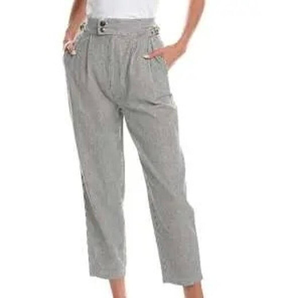 Joie Nadia Linen-Blend Pant Stripe High Waist Size 8 Preppy Academia